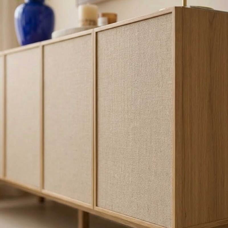 Sideboard in Holzoptik und Stoff, 4 Türen, 180 cm, skandinavischer Stil (2/9)