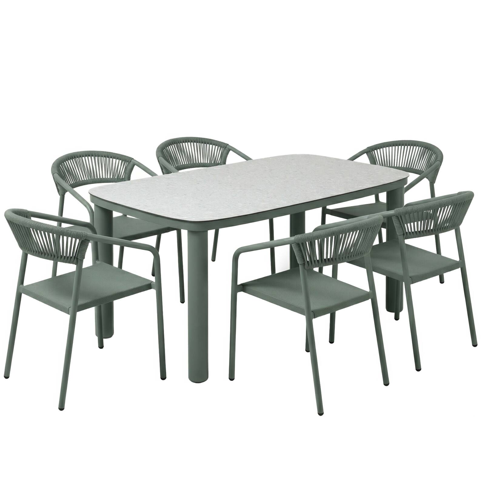 Gartentisch Aluminiumgestell, 6 Personen, 150x90 cm, und 6 Stühle aus Textilene