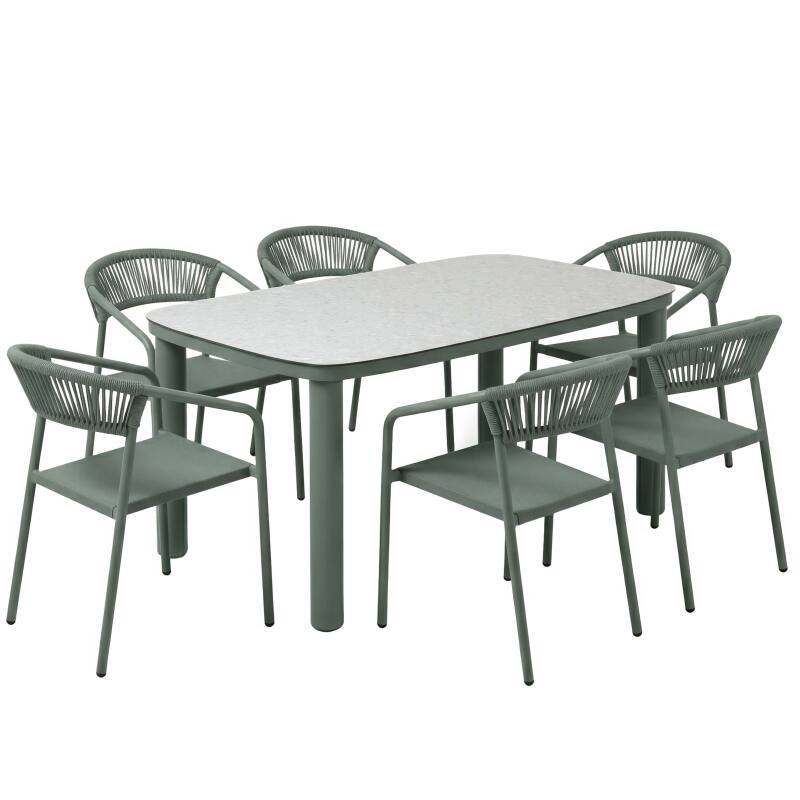 Gartentisch Aluminiumgestell, 6 Personen, 150x90 cm, und 6 Stühle aus Textilene