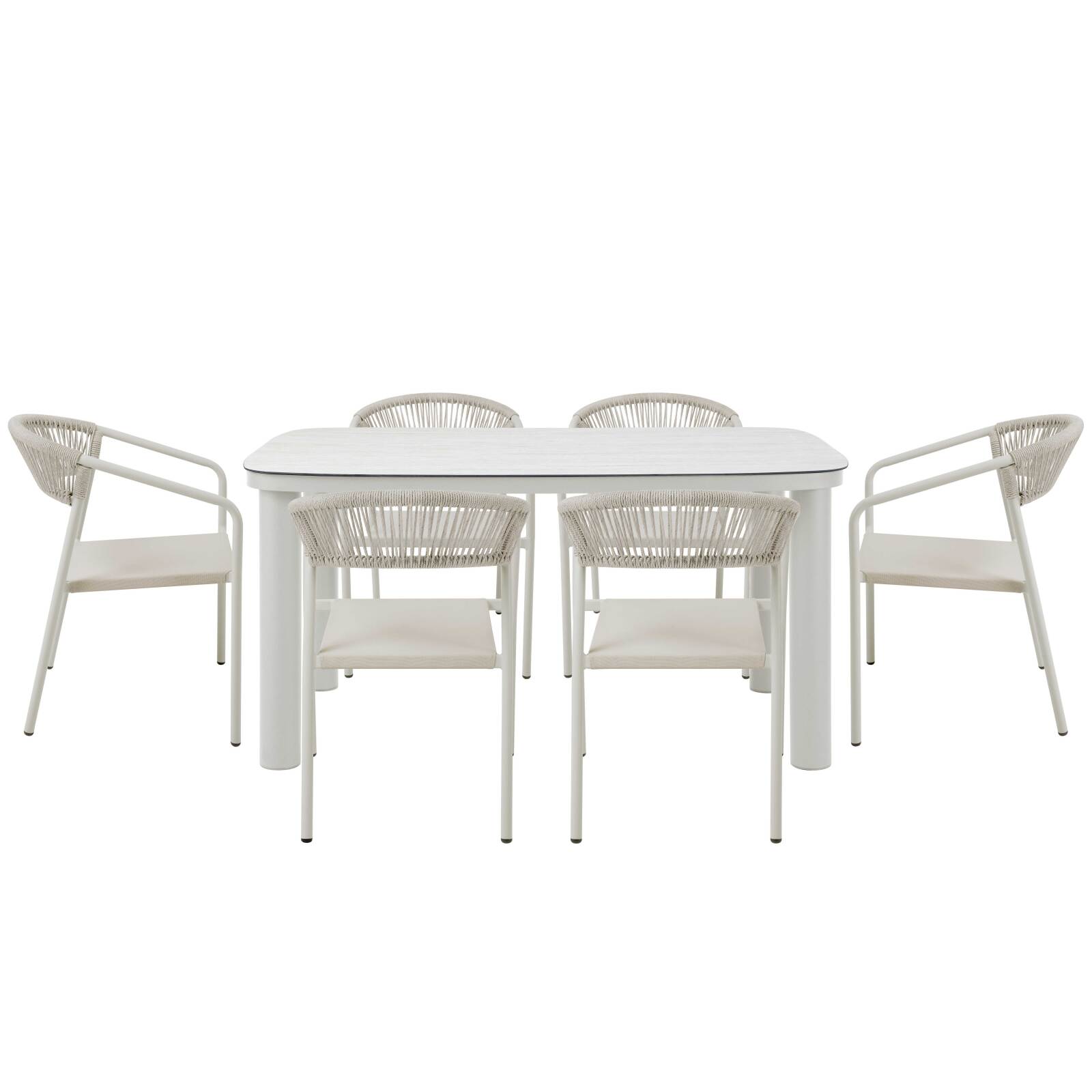 Gartentisch Aluminiumgestell, 6 Personen, 150x90 cm, und 6 Stühle aus Textilene