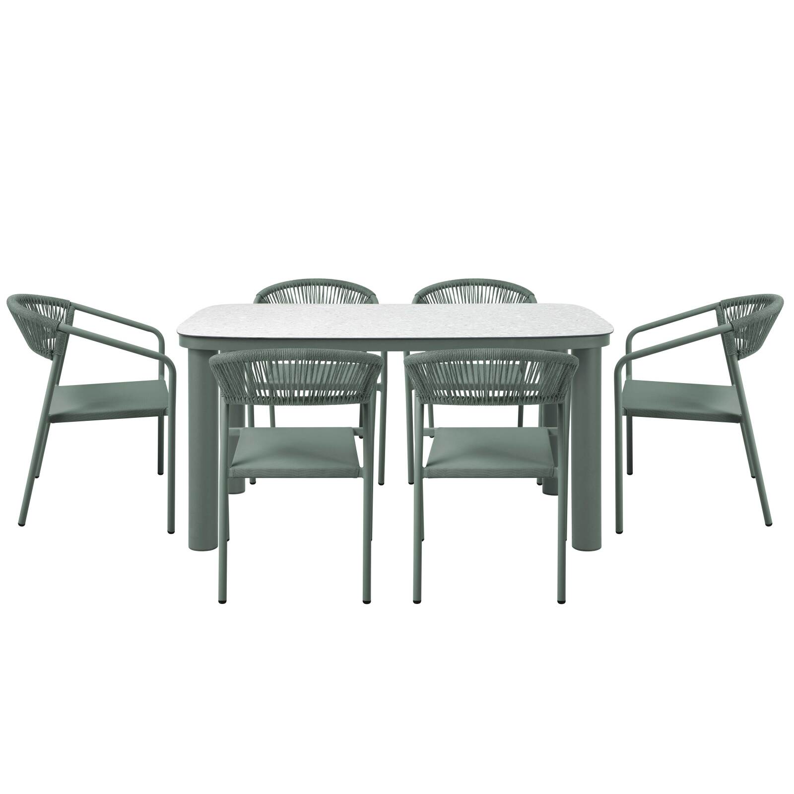 Gartentisch Aluminiumgestell, 6 Personen, 150x90 cm, und 6 Stühle aus Textilene