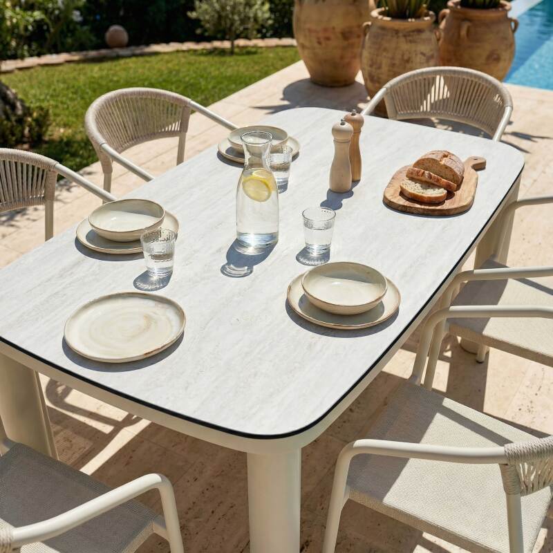 Gartentisch Aluminiumgestell, 6 Personen, 150x90 cm, und 6 Stühle aus Textilene (2/7)