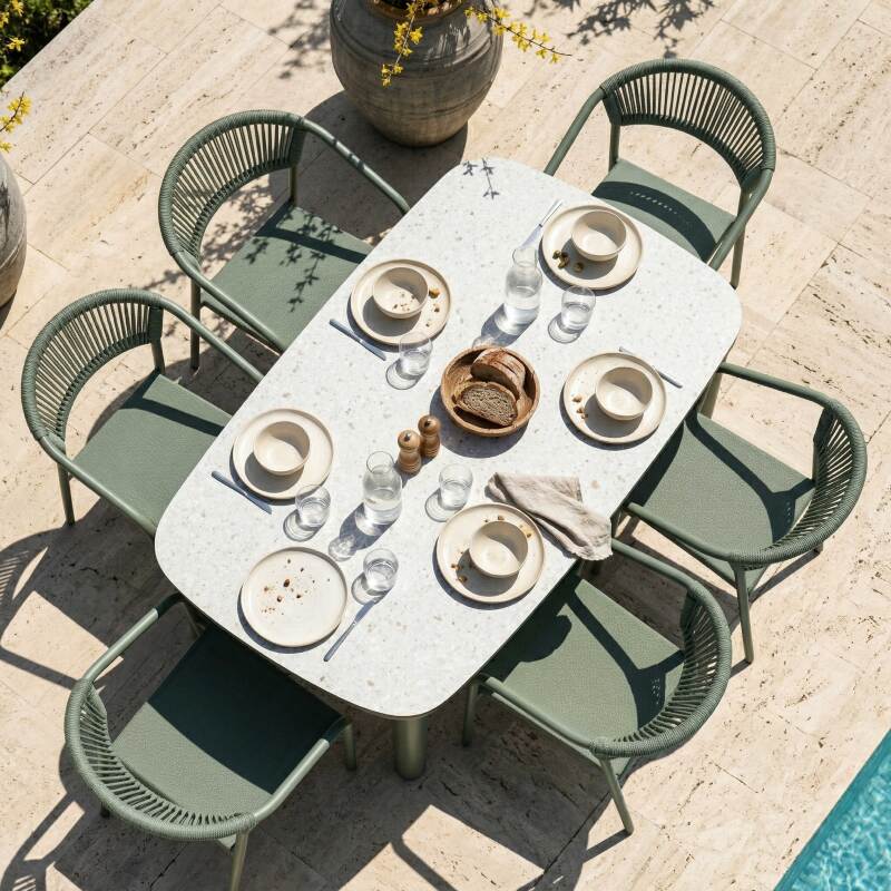 Gartentisch Aluminiumgestell, 6 Personen, 150x90 cm, und 6 Stühle aus Textilene (2/7)