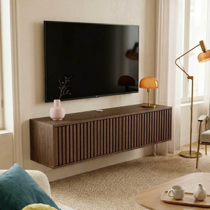 Hängendes Lowboard aus heller Holzoptik, 120 cm, skandinavischer Stil