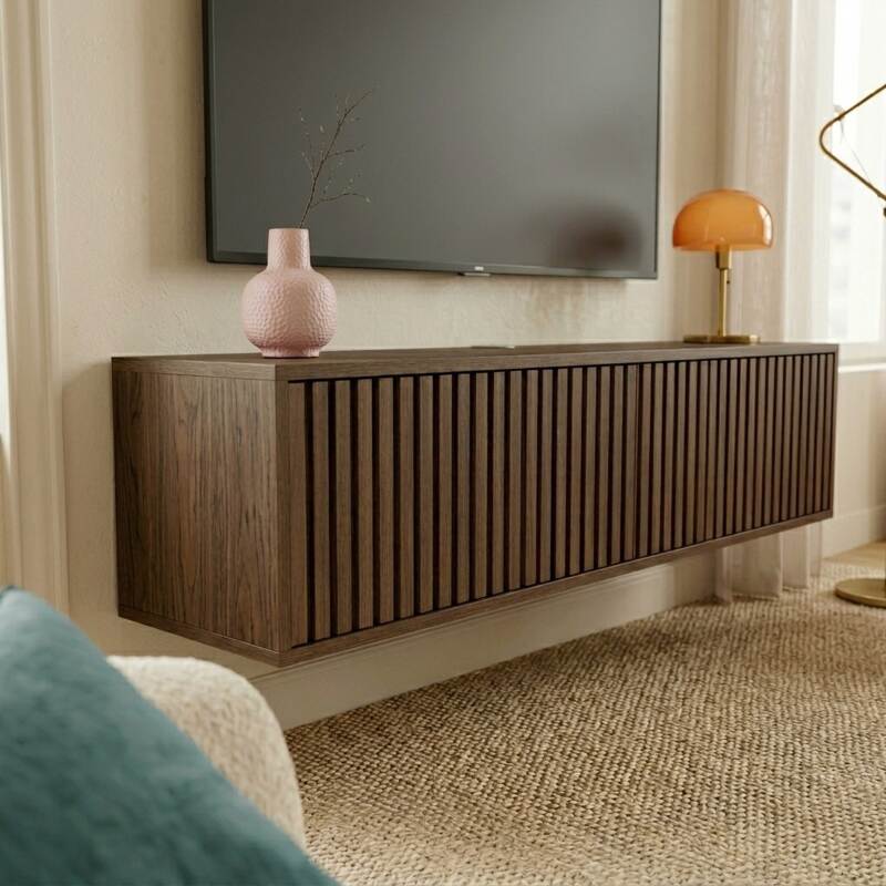 Hängendes Lowboard aus heller Holzoptik, 120 cm, skandinavischer Stil (2/9)