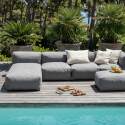 Modulare Gartenmöbel für 5 Personen bestehend aus 2 Kaminstühlen, 1 Ecksessel, 1 Chaiselongue und 1 Sitzsack