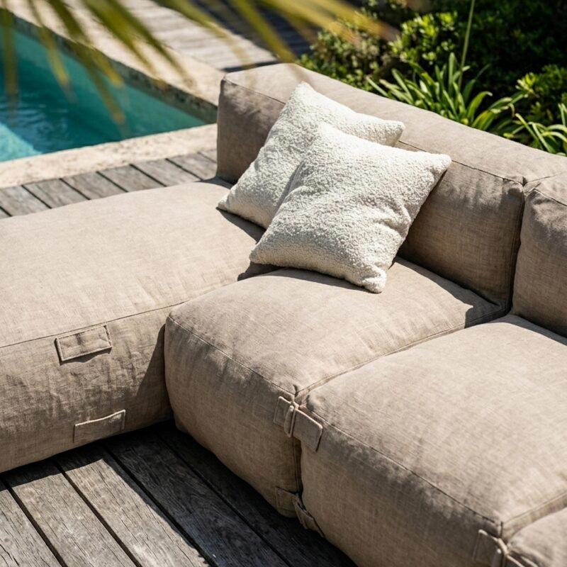 Modulare Gartenmöbel für 5 Personen bestehend aus 2 Kaminstühlen, 1 Ecksessel, 1 Chaiselongue und 1 Sitzsack (3/8)