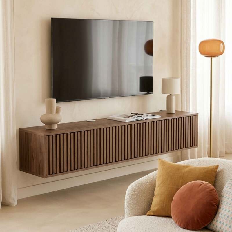 Hängendes Lowboard aus heller Holzoptik, 160 cm, skandinavischer Stil (2/8)