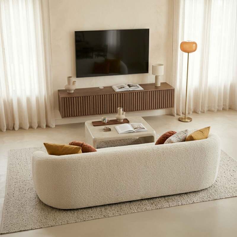 Hängendes Lowboard aus heller Holzoptik, 160 cm, skandinavischer Stil