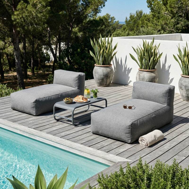 Modulare Gartenmöbel für 2 Personen bestehend aus 2 Chaiselongues