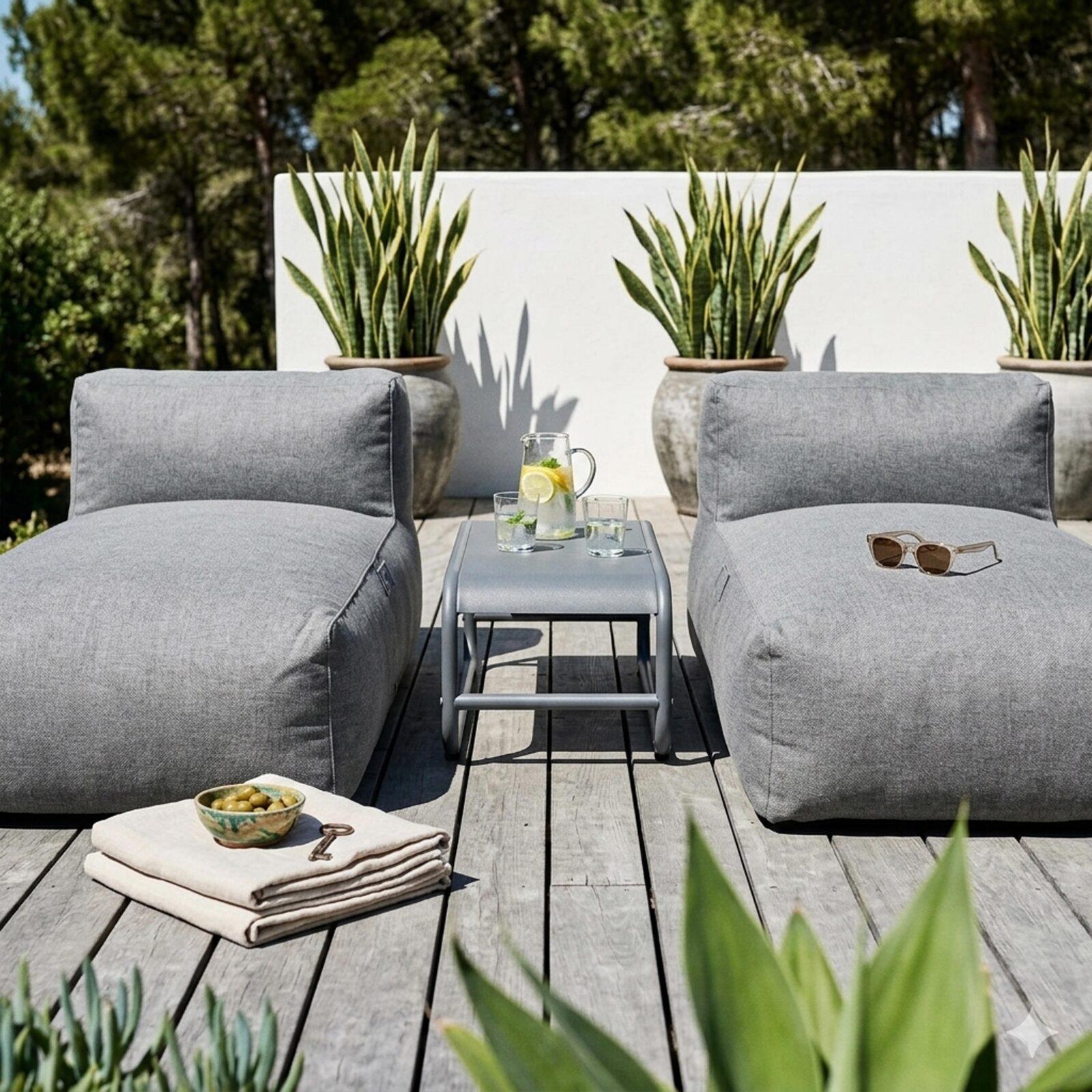 Modulare Gartenmöbel für 2 Personen bestehend aus 2 Chaiselongues