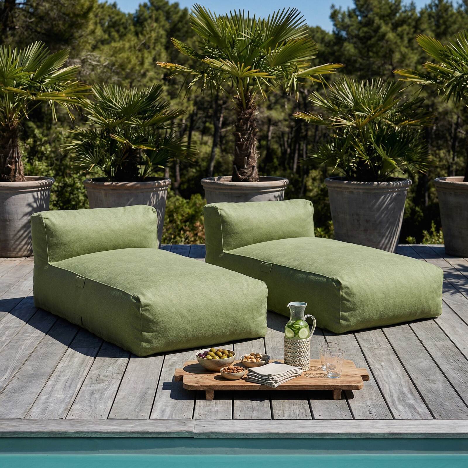 Modulare Gartenmöbel für 2 Personen bestehend aus 2 Chaiselongues
