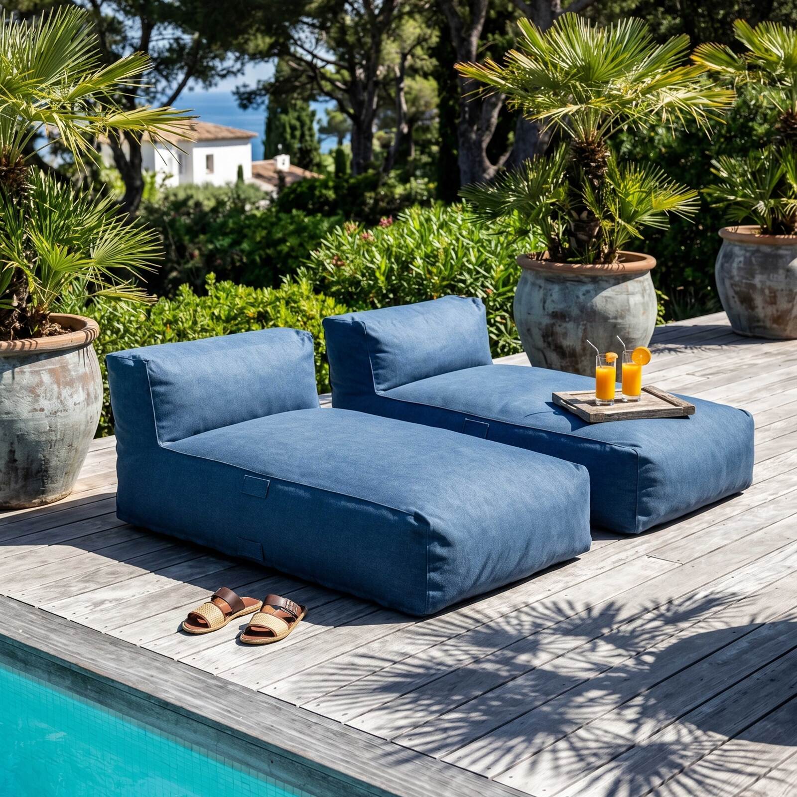 Modulare Gartenmöbel für 2 Personen bestehend aus 2 Chaiselongues