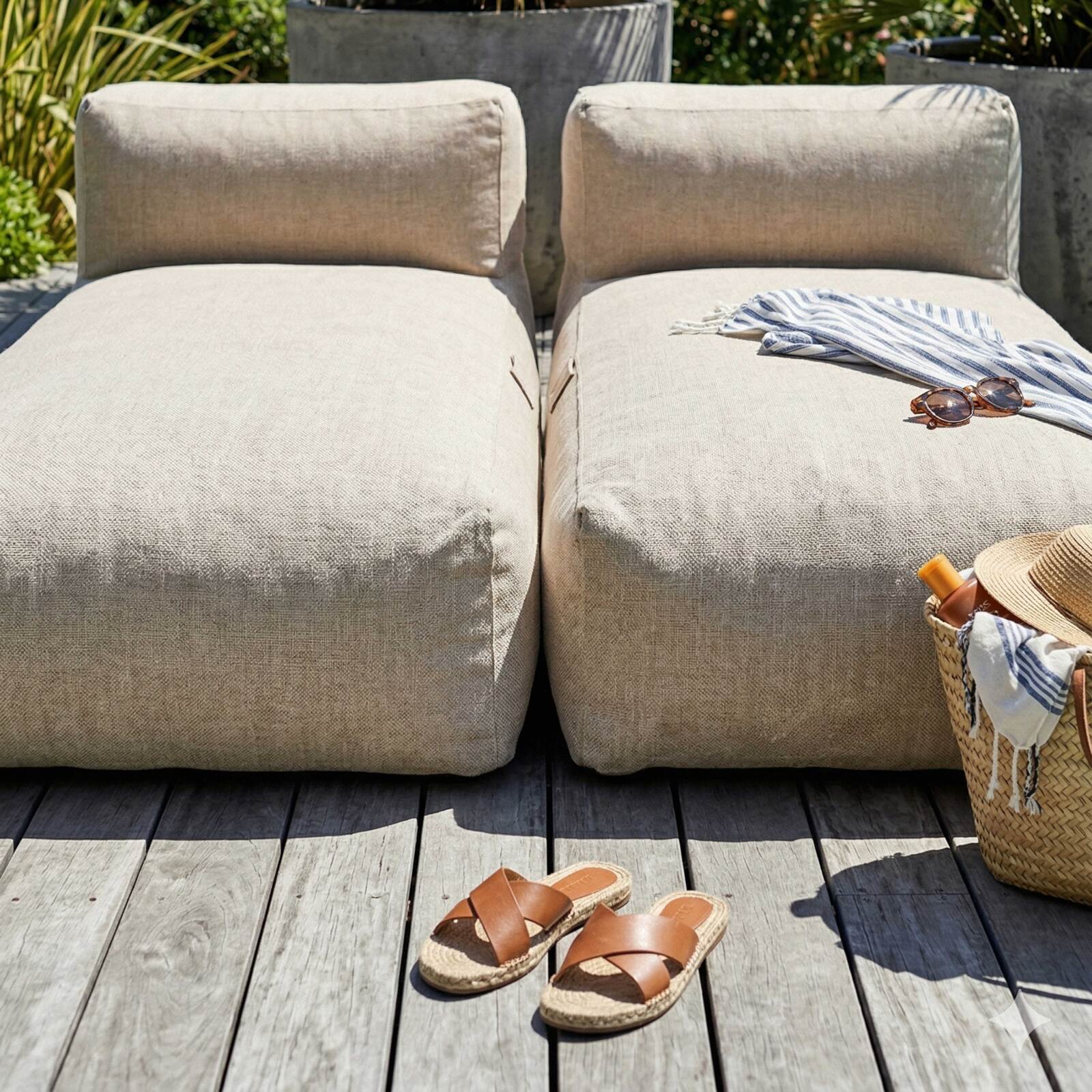 Modulare Gartenmöbel für 2 Personen bestehend aus 2 Chaiselongues