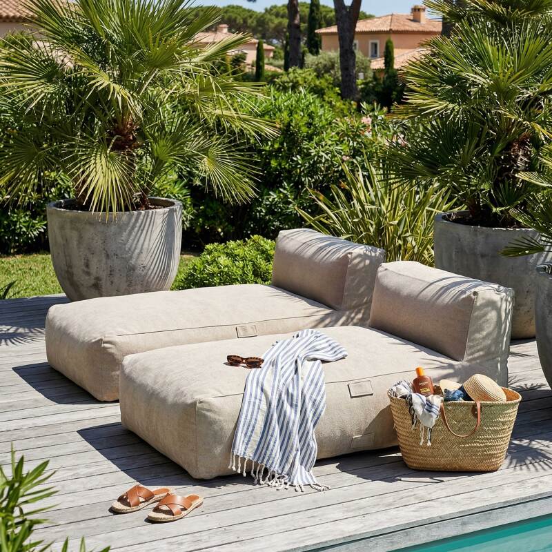 Modulare Gartenmöbel für 2 Personen bestehend aus 2 Chaiselongues