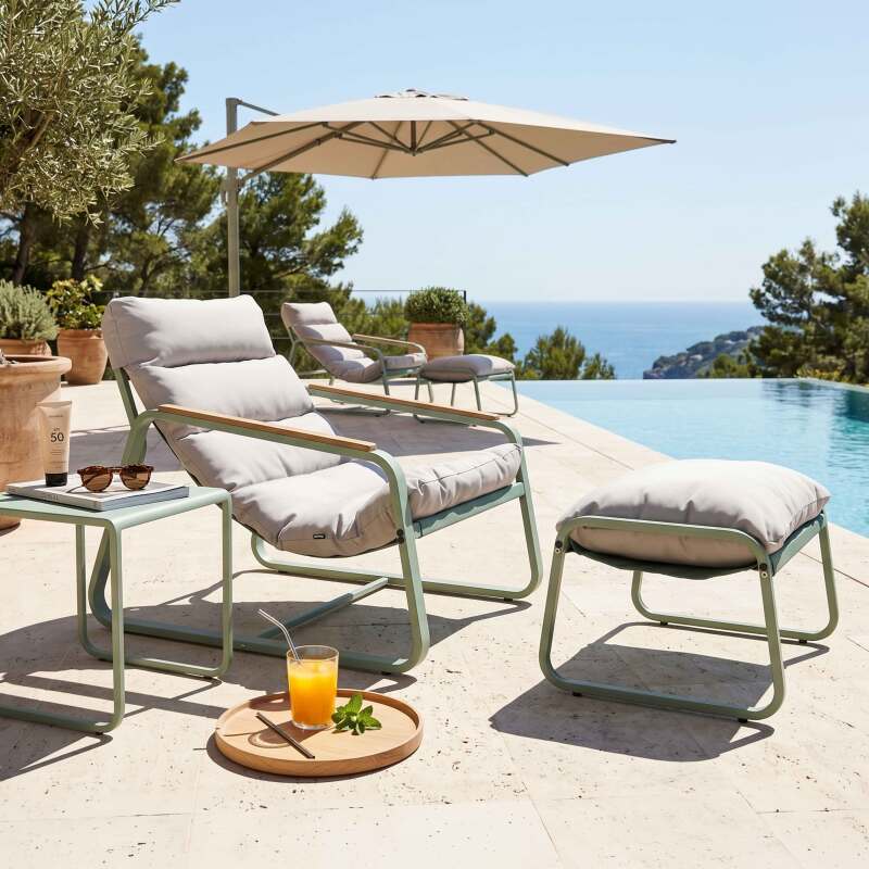 Relax Gartensessel aus Metall und Textilene mit Fußstütze