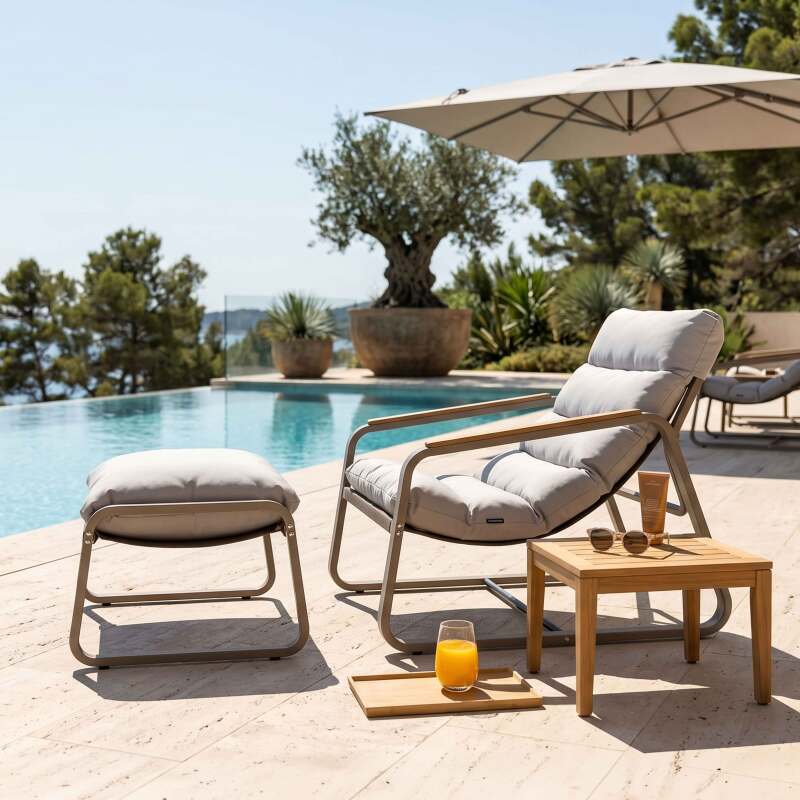 Relax Gartensessel aus Metall und Textilene mit Fußstütze