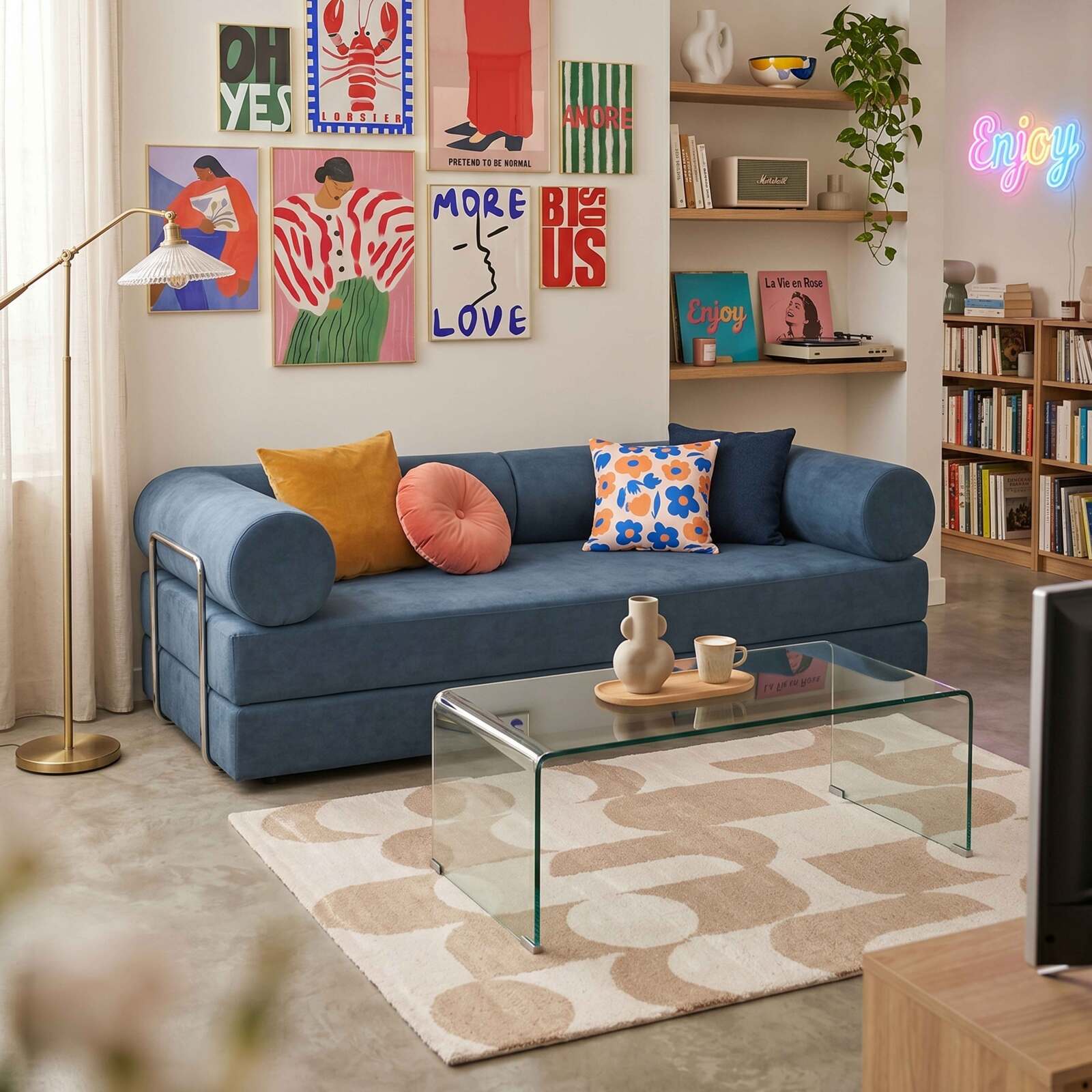 Schlafsofa 2-Sitzer aus Stoff mit modularen Kissen