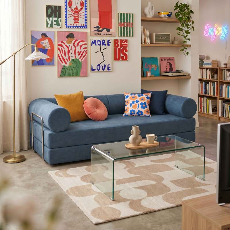 Schlafsofa 2-Sitzer aus Stoff mit modularen Kissen