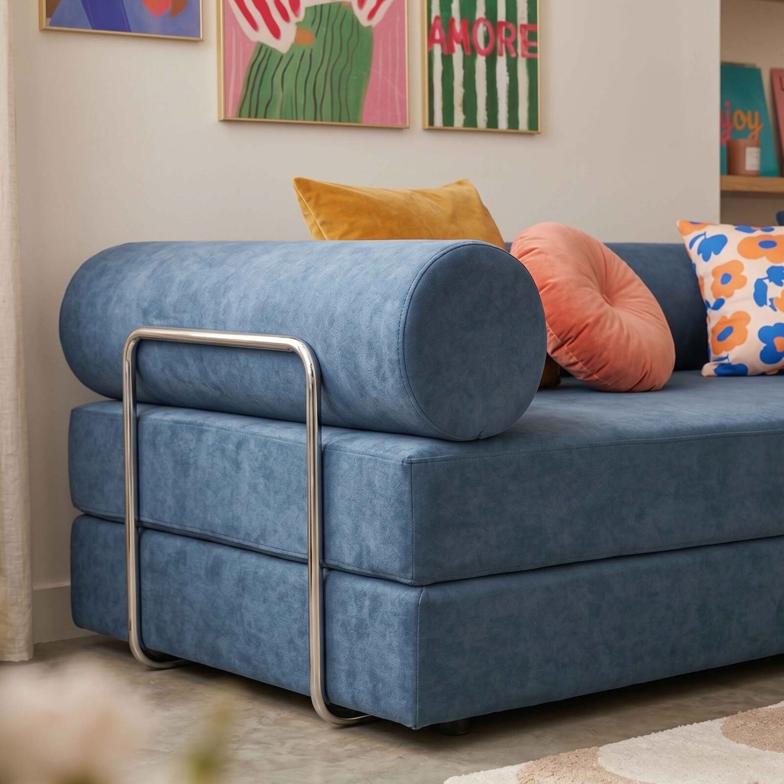 Schlafsofa 2-Sitzer aus Stoff mit modularen Kissen