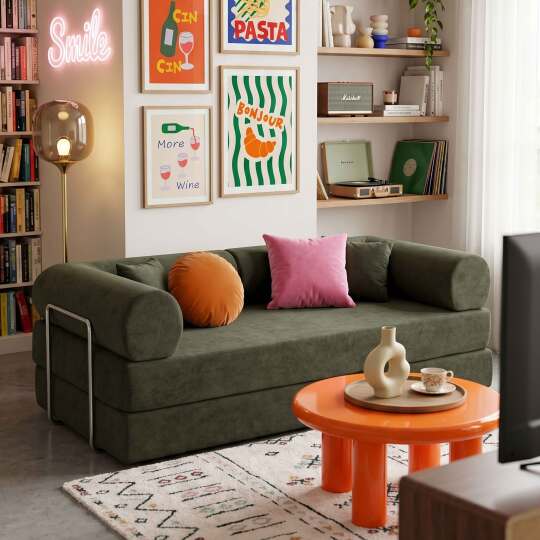 Schlafsofa 2-Sitzer-aus Stoff mit Kissen | Oviala