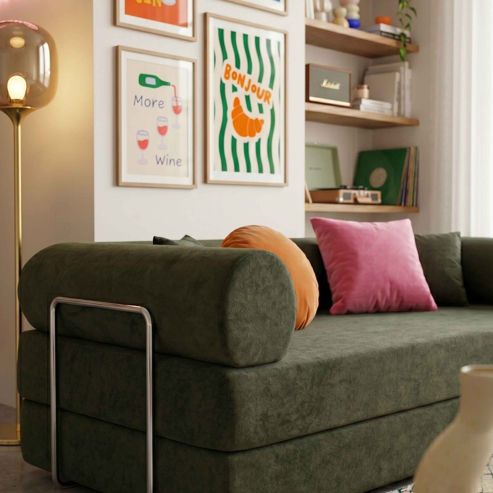 Schlafsofa 2-Sitzer aus Stoff mit modularen Kissen