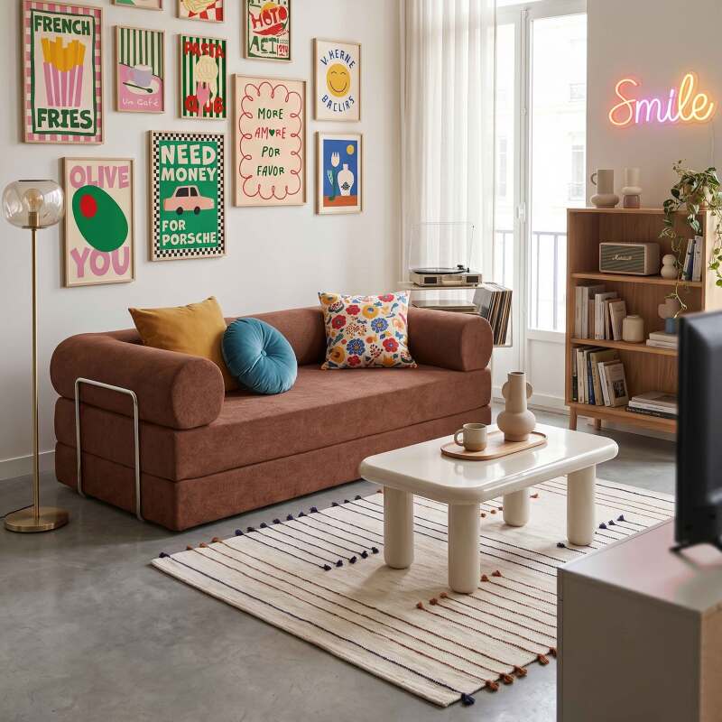 Schlafsofa 2-Sitzer aus Stoff mit modularen Kissen