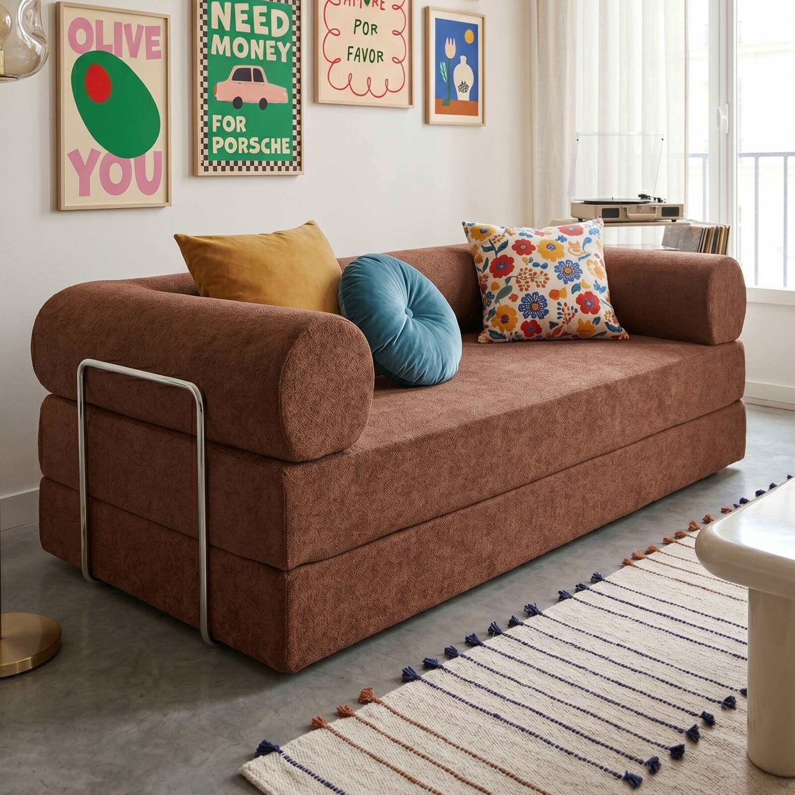 Schlafsofa 2-Sitzer aus Stoff mit modularen Kissen