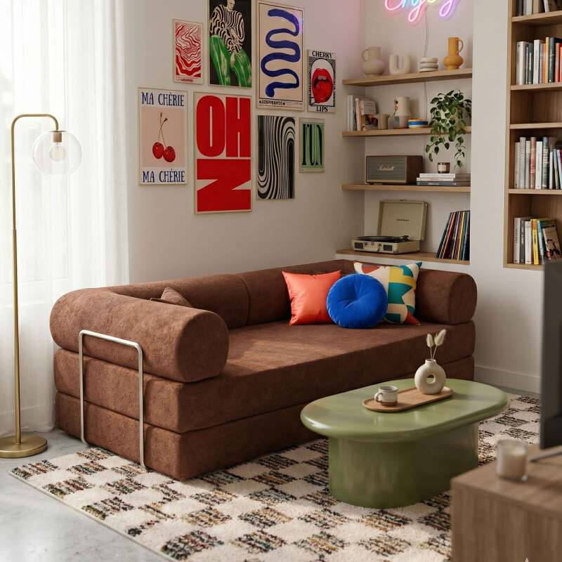 Schlafsofa 2-Sitzer aus Stoff mit modularen Kissen (6/8)