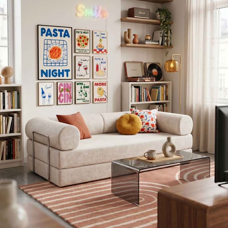 Schlafsofa 2-Sitzer aus Stoff mit modularen Kissen (6/9)
