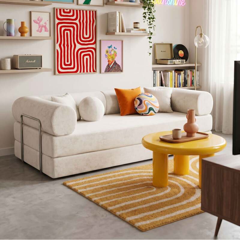 Schlafsofa 2-Sitzer aus Stoff mit modularen Kissen (8/9)