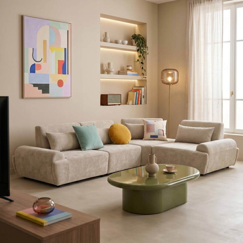 Modulares Ecksofa 4-Sitzer aus Stoff mit Kissen verstellbare Rückenlehne (2/9)