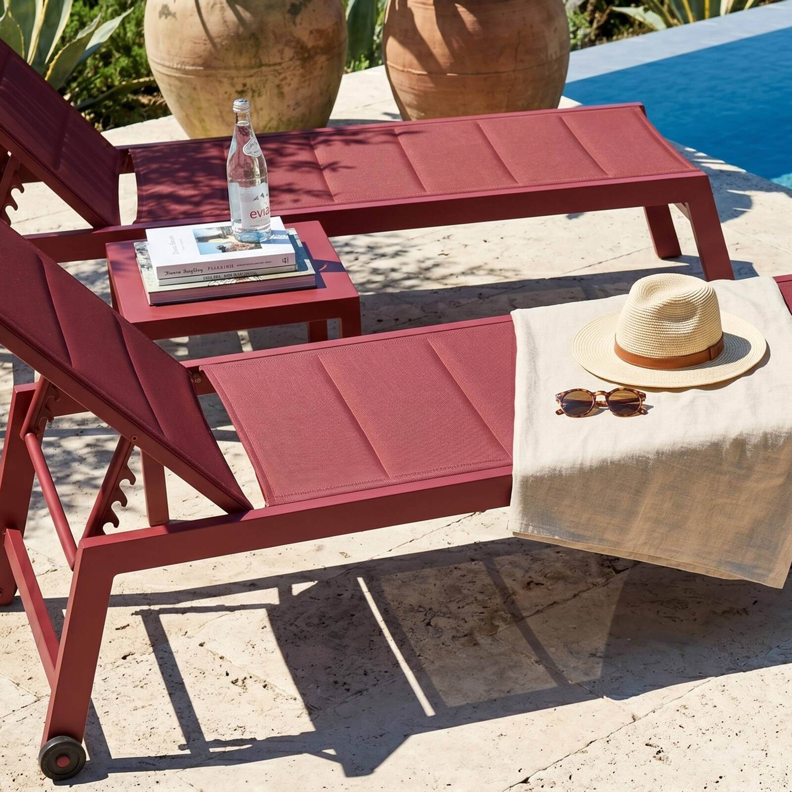 Sonnenliegen aus Aluminium und Textilene 5-fach verstellbar mit Rollen - 2er-Set