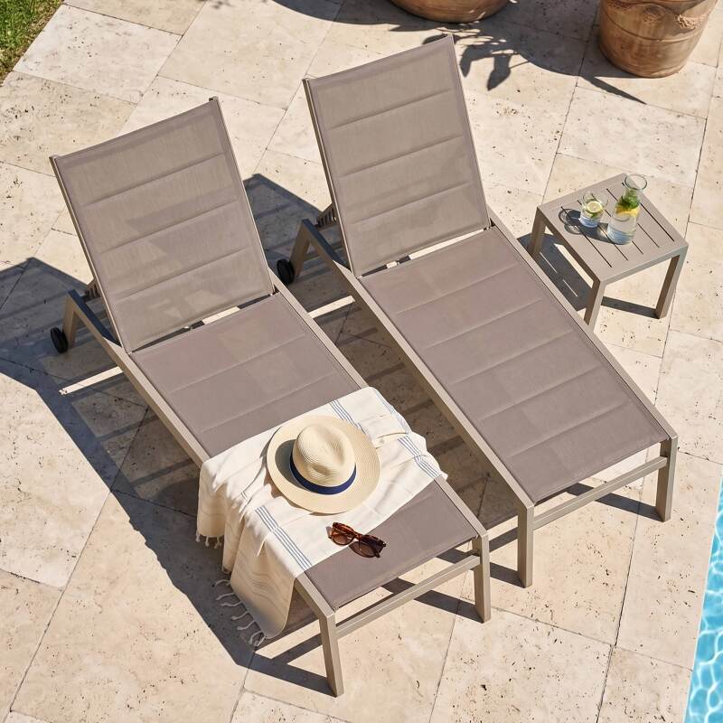 Sonnenliegen aus Aluminium und Textilene 5-fach verstellbar mit Rollen - 2er-Set (2/7)
