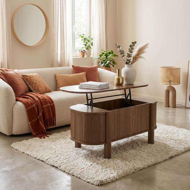 Couchtisch oval, höhenverstellbar, in Holzoptik, 100x48 cm (2/7)