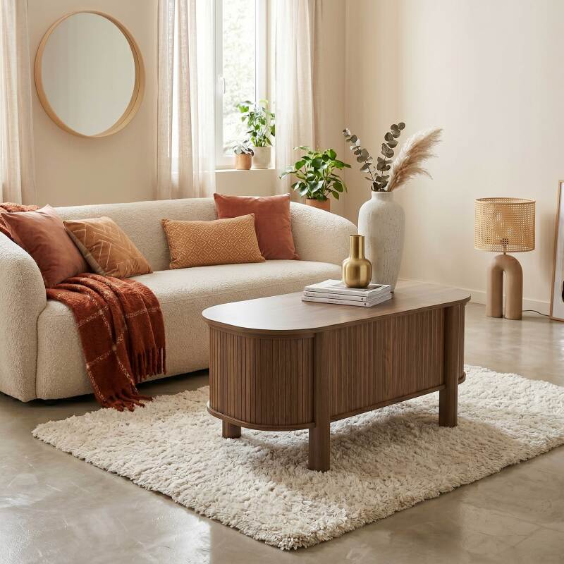 Couchtisch oval, höhenverstellbar, in Holzoptik, 100x48 cm