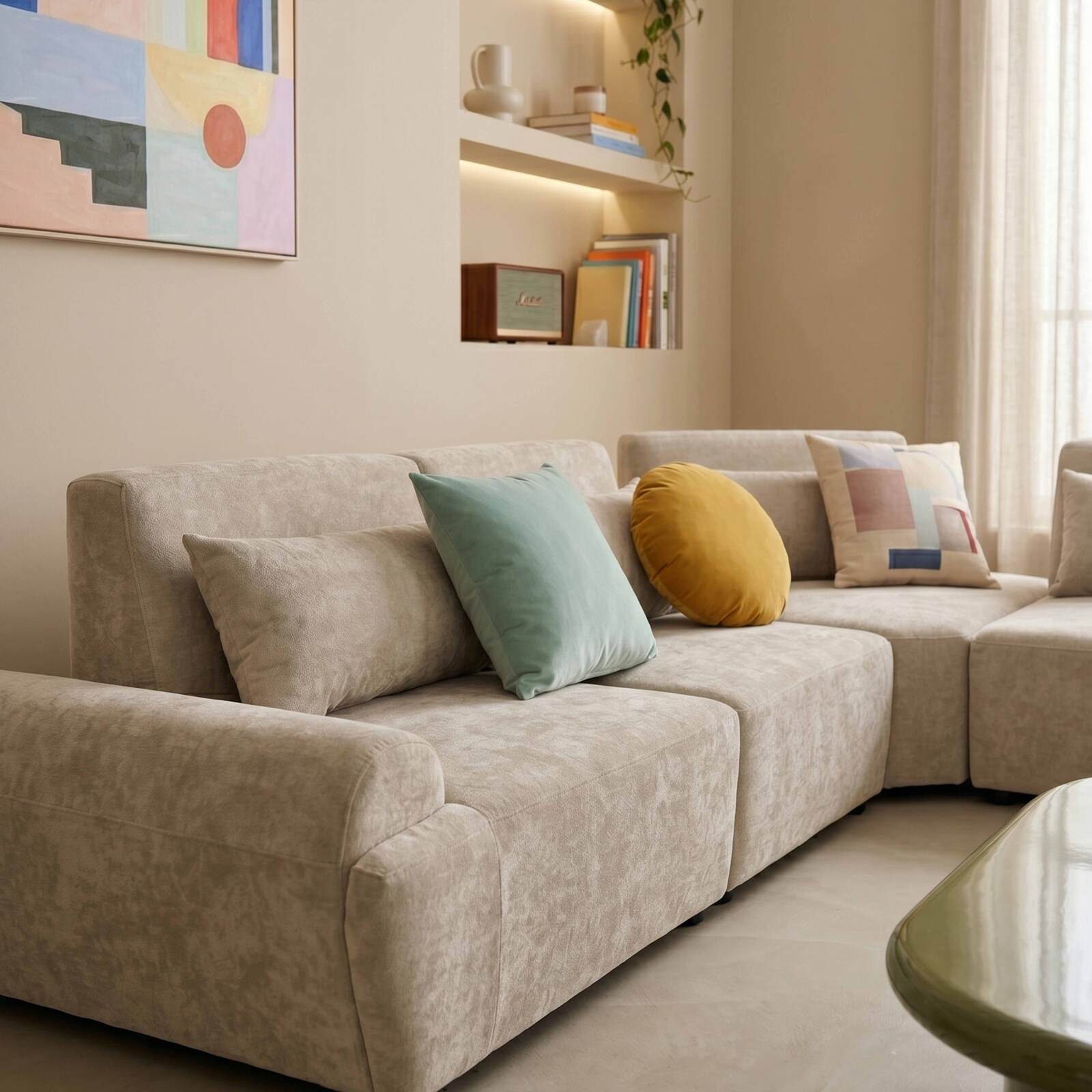 Modulares Ecksofa 4-Sitzer aus Stoff mit Kissen verstellbare Rückenlehne