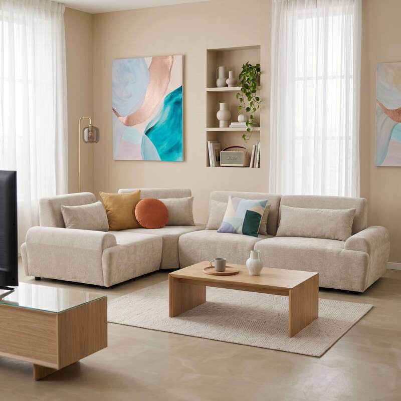 Modulares Ecksofa 4-Sitzer aus Stoff mit Kissen verstellbare Rückenlehne (7/9)