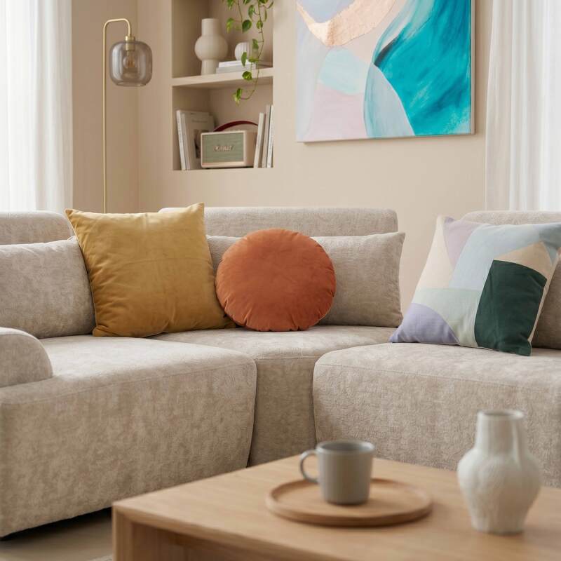 Modulares Ecksofa 4-Sitzer aus Stoff mit Kissen verstellbare Rückenlehne (8/9)