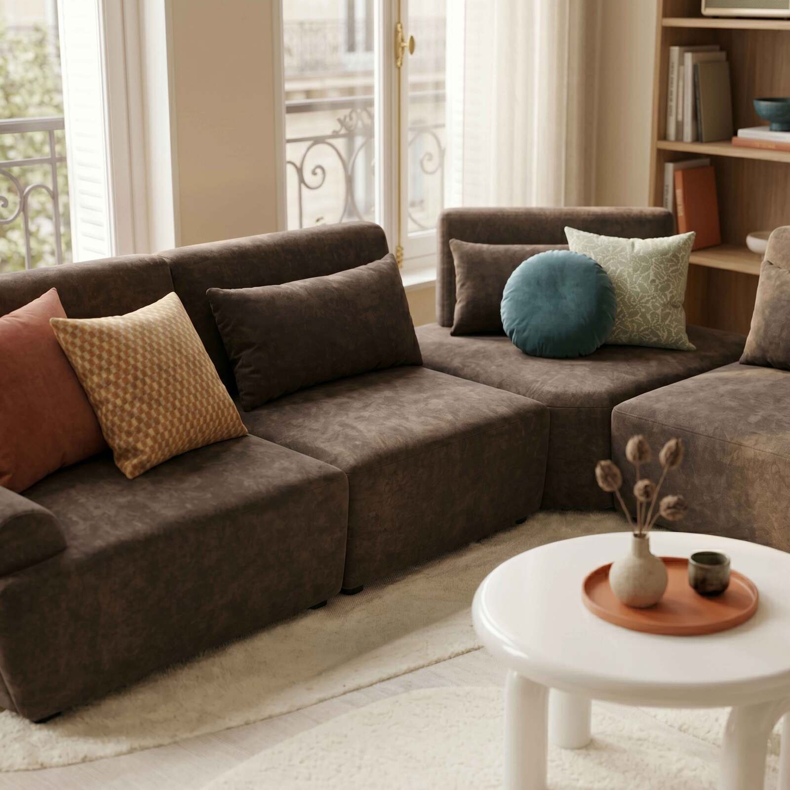 Modulares Ecksofa 4-Sitzer aus Stoff mit Kissen verstellbare Rückenlehne