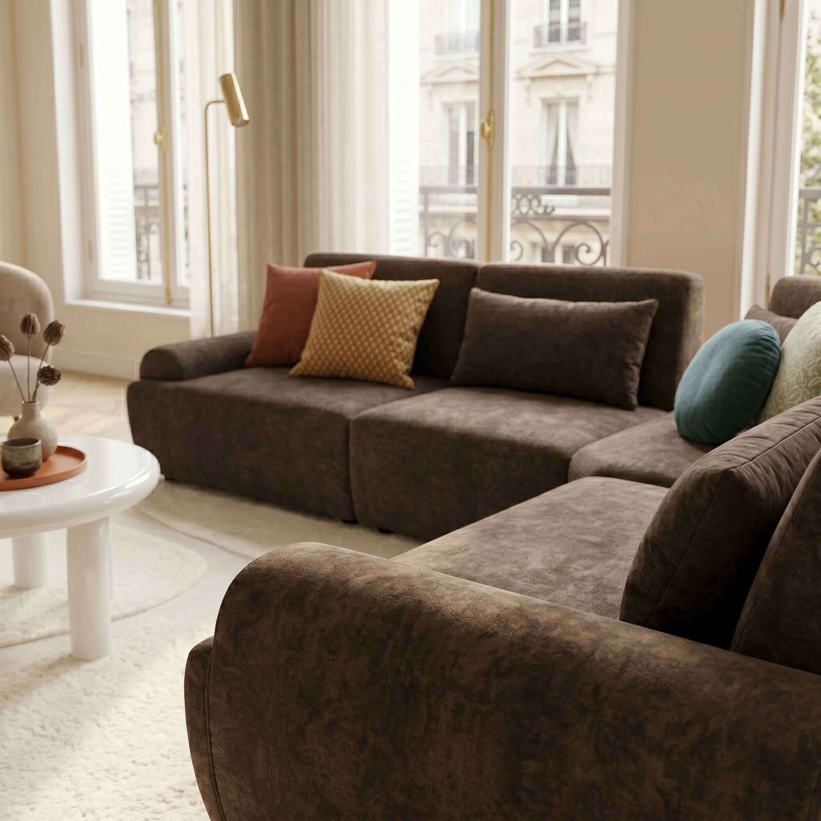 Modulares Ecksofa 4-Sitzer aus Stoff mit Kissen verstellbare Rückenlehne