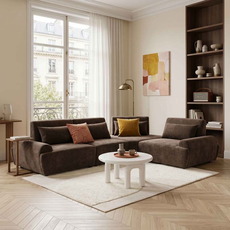 Modulares Ecksofa 4-Sitzer aus Stoff mit Kissen verstellbare Rückenlehne (9/10)