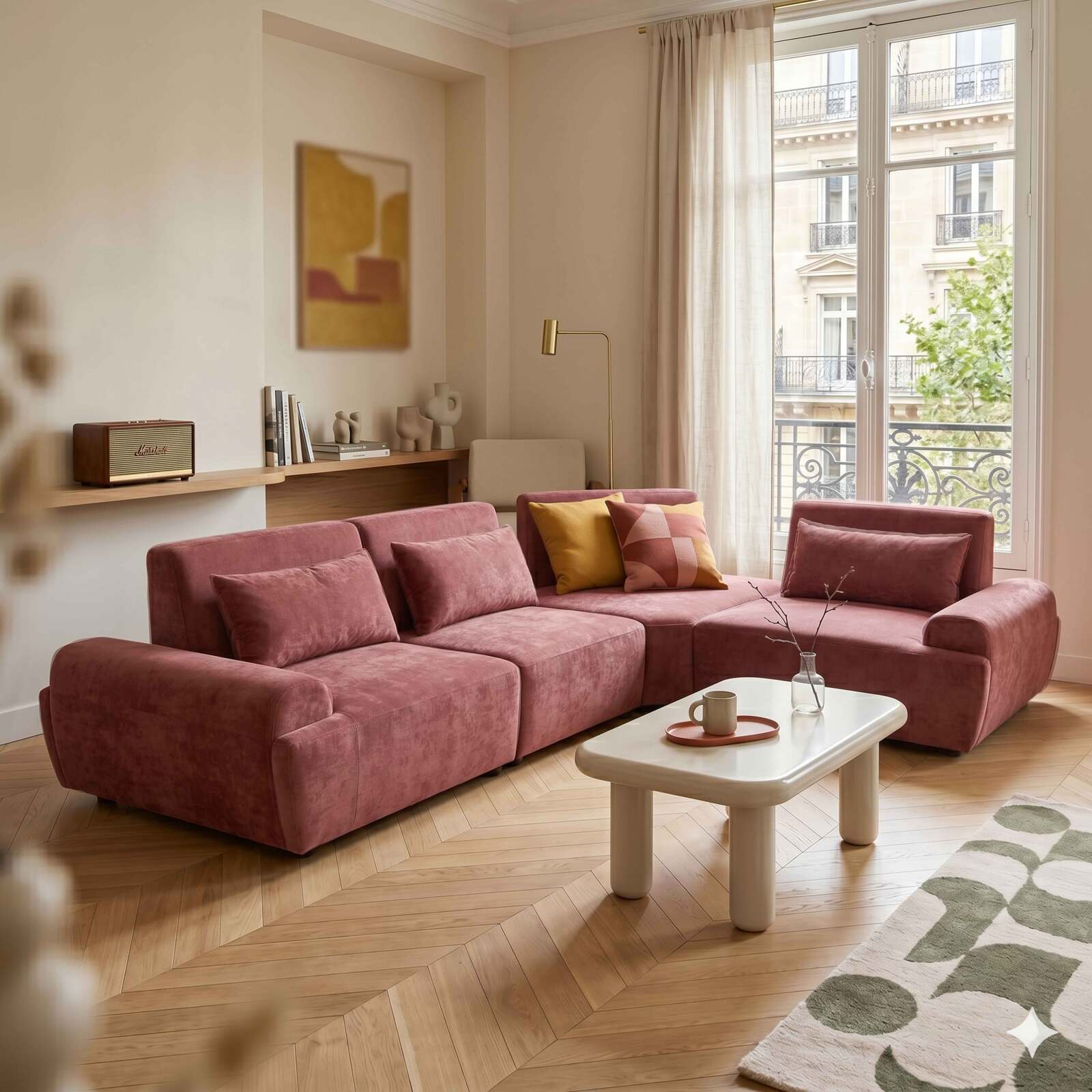 Modulares Ecksofa 4-Sitzer aus Stoff mit Kissen verstellbare Rückenlehne