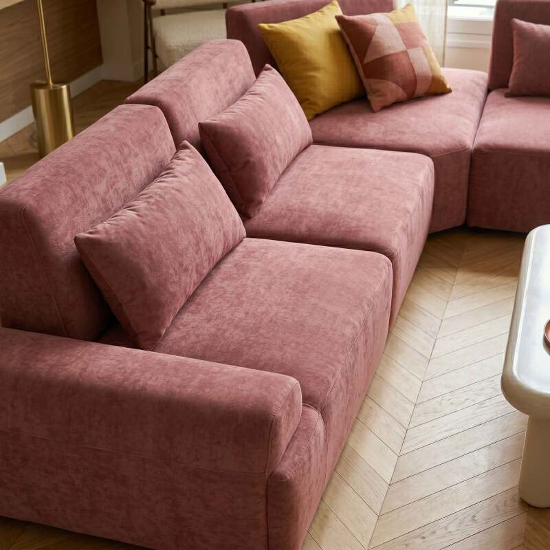 Modulares Ecksofa 4-Sitzer aus Stoff mit Kissen verstellbare Rückenlehne (3/9)