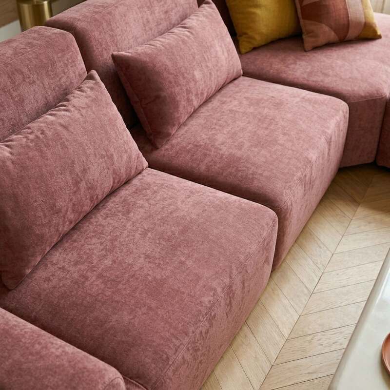 Modulares Ecksofa 4-Sitzer aus Stoff mit Kissen verstellbare Rückenlehne (4/9)