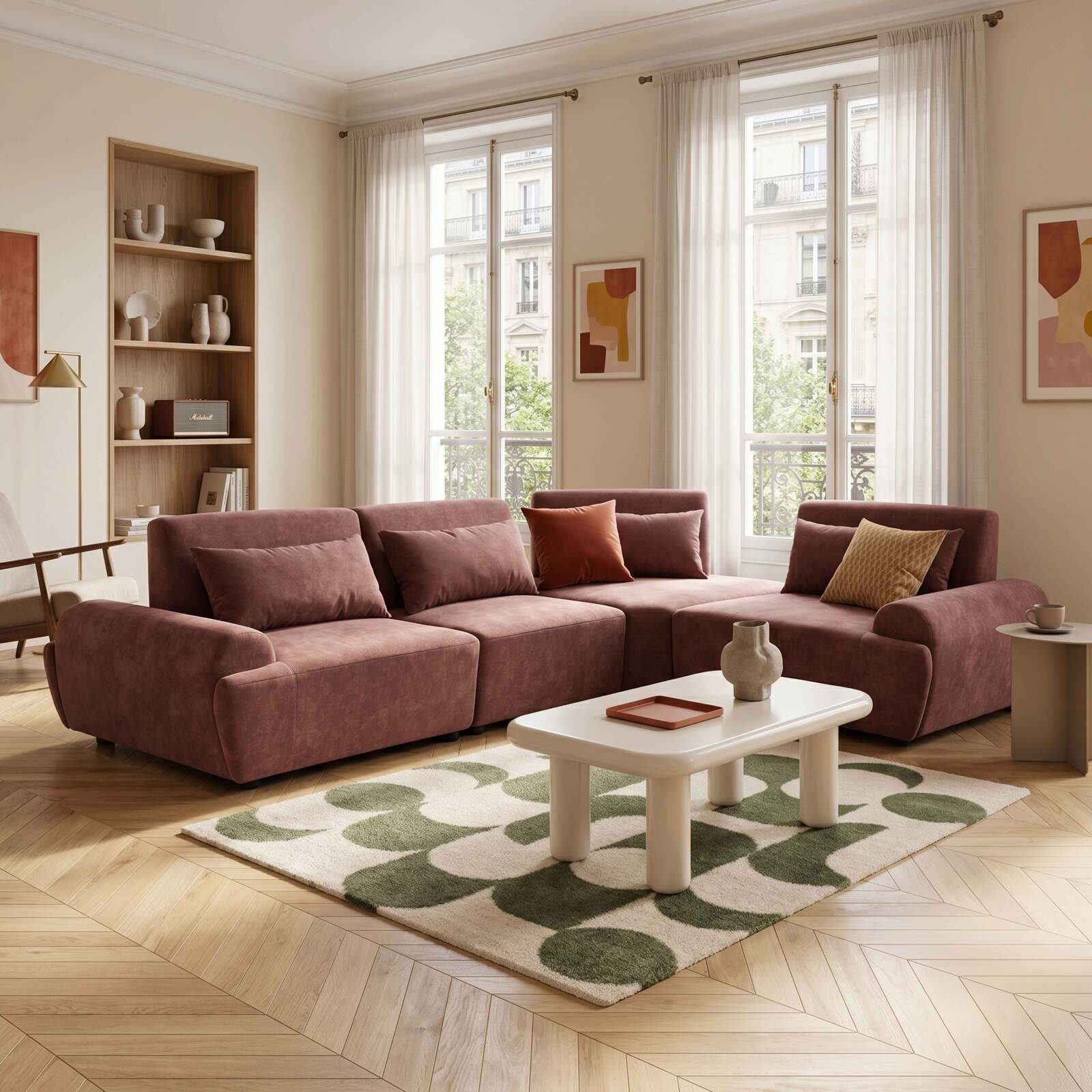 Modulares Ecksofa 4-Sitzer aus Stoff mit Kissen verstellbare Rückenlehne
