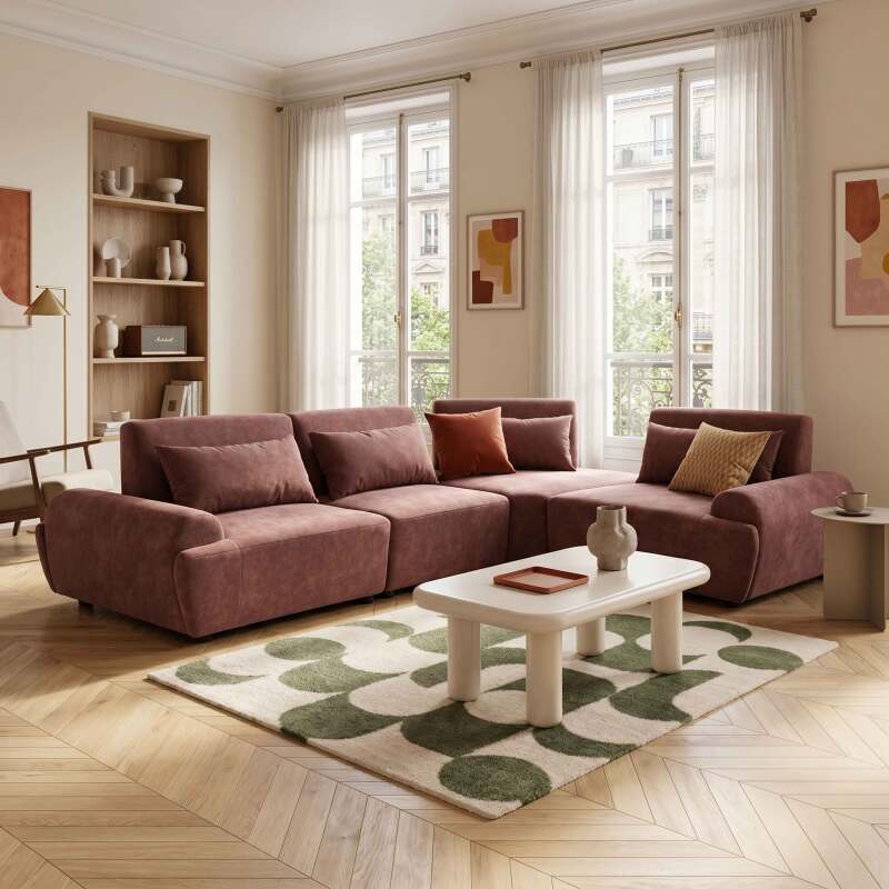 Modulares Ecksofa 4-Sitzer aus Stoff mit Kissen verstellbare Rückenlehne (8/9)