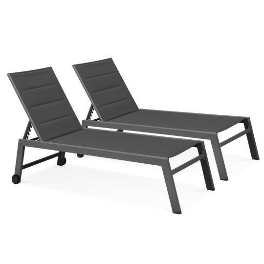 Set aus 2 Sonnenliegestühlen mit Rädern, 5-fach verstellbar