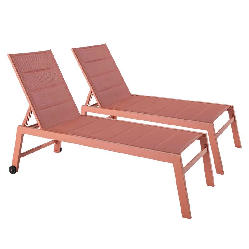 Set aus 2 Sonnenliegestühlen mit Rädern, 5-fach verstellbar 