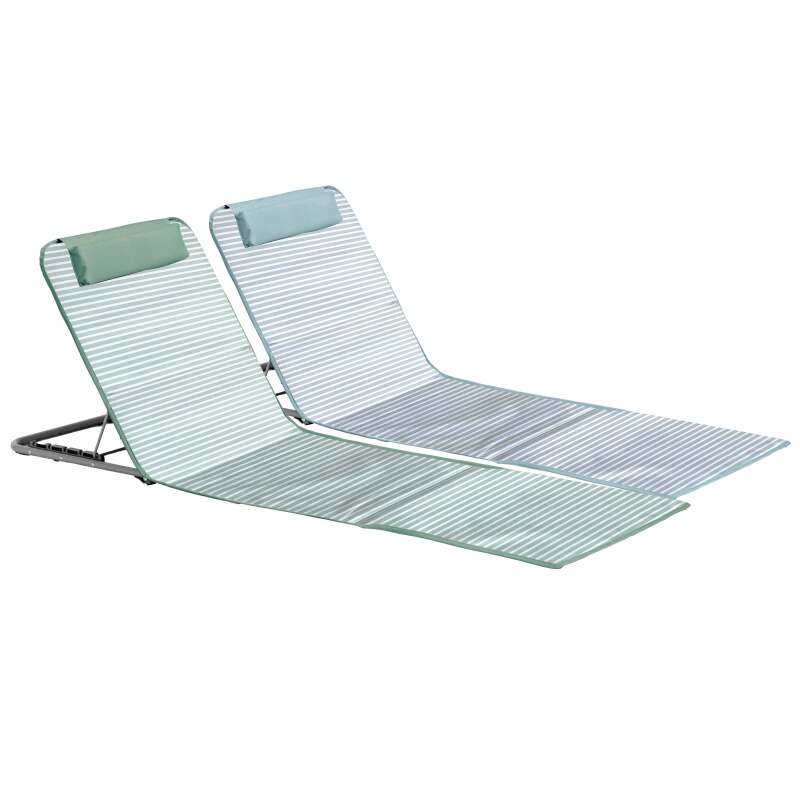 2er-Set faltbare Strandliegen, gelb und grau gestreift